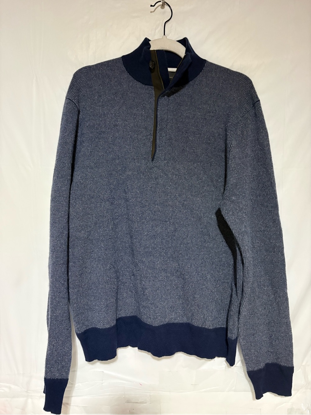 J. Hilburn cashmere Navy Half-Zip Sweater with Contrast Trim